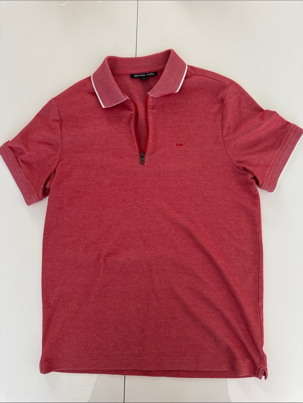 Michael Kors Men's Heather Red Half-Zip Polo with Contrast Trim